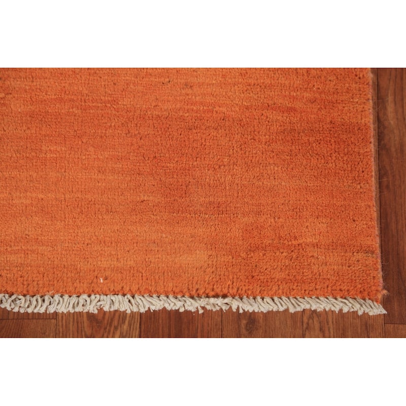 Orange Gabbeh Modern Area Rug Hand-Knotted Tribal Wool Carpet - 6'3" x 9'8"