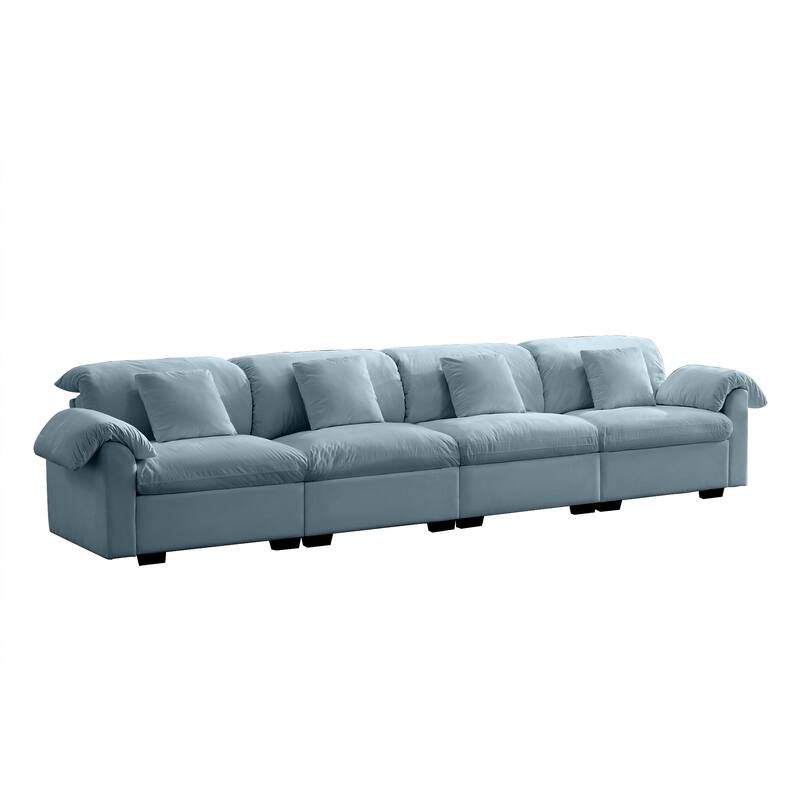 154.7" Velvet 4-Seater Oversized Sofa, Cloud Cushions and Storage Seats
