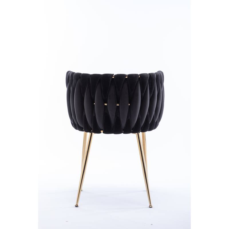 Velvet Fabric Dining Chairs Set of 2, Ergonomic Upholstered Lounge Chair, Accent Chairs with Woven Back & Metal Legs