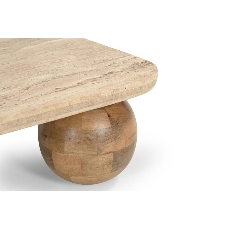 Modrest Seadrift Modern Travertine Marble & Wood Square Coffee Table