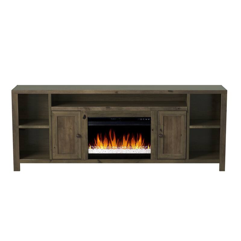 Bridgevine Home Joshua Creek 84 inch Electric Fireplace TV Stand for TVs up to 95 inches, Barnwood Finish