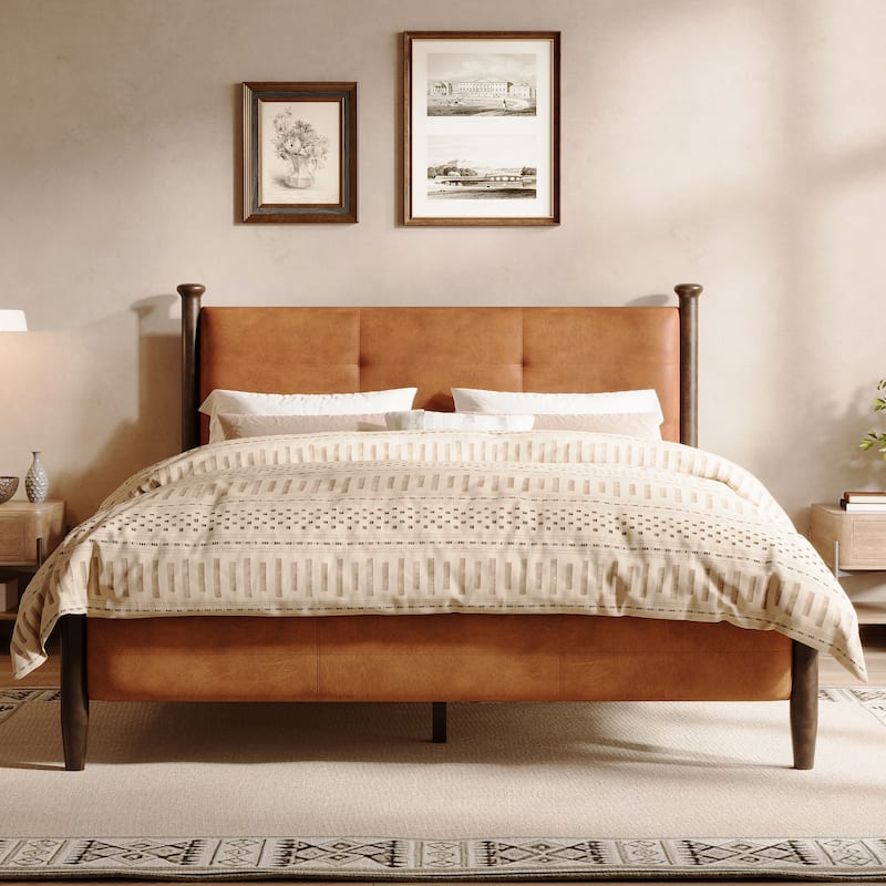 Christopher Knight Home - Sagemont PU Leather Upholstered Platform Bed with Tufted Headboard & Solid Wood Legs