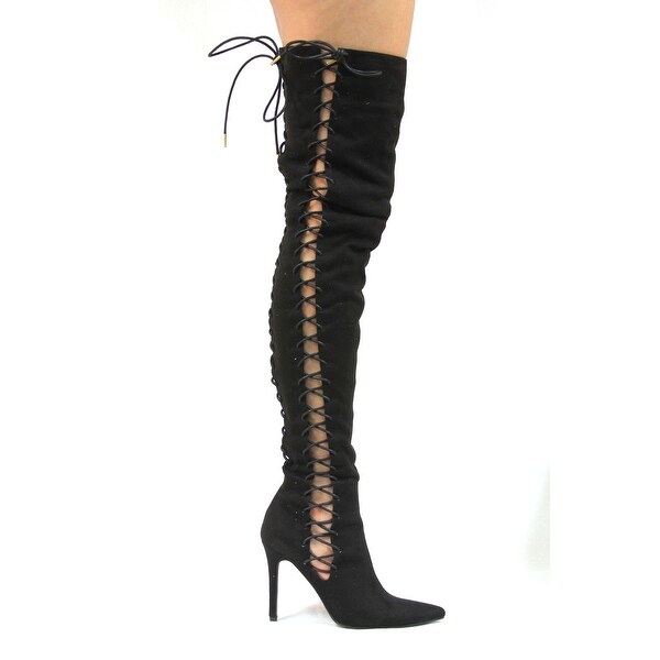 lace up over the knee heel boots