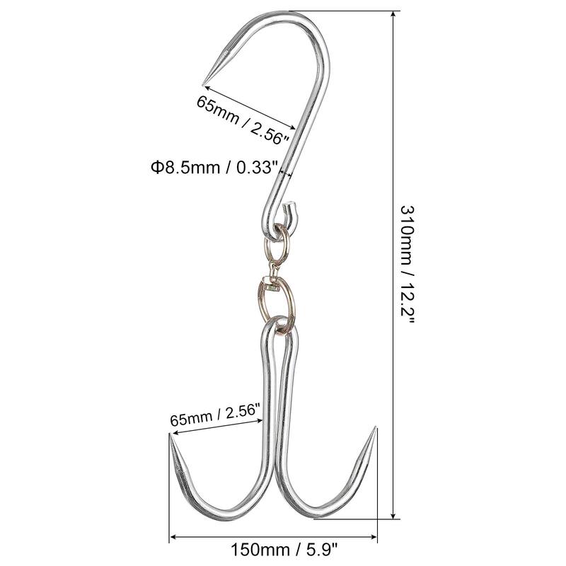 Double Meat Hooks, Galvanized Integrated Swivel Meat Hook, 4Pcs - Silver Tone - 12.2" x 0.33"