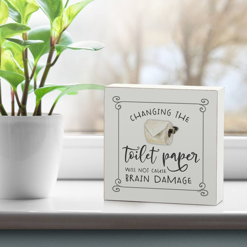 Wood Block Décor Message Toilet Paper Sign, 3.75 inches Square, Made in The USA - Multi-58