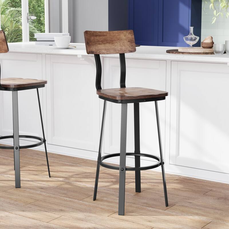 Rustic Walnut Restaurant Barstool with Wood Seat & Back & Gray Powder Coat Frame - 16.25"W x 22.75"D x 45"H