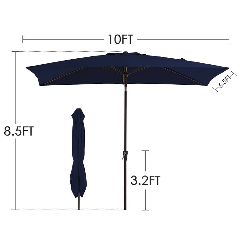 6.5*10ft Rectangular Patio Market Umbrella with Crank & Tilt, UV & Water-Resistant Canopy