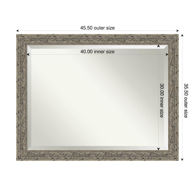 Attic Aged Beveled Wood Framed Bathroom Vanity Wall Mirror - 46 x 36 in - Attic Aged Silver