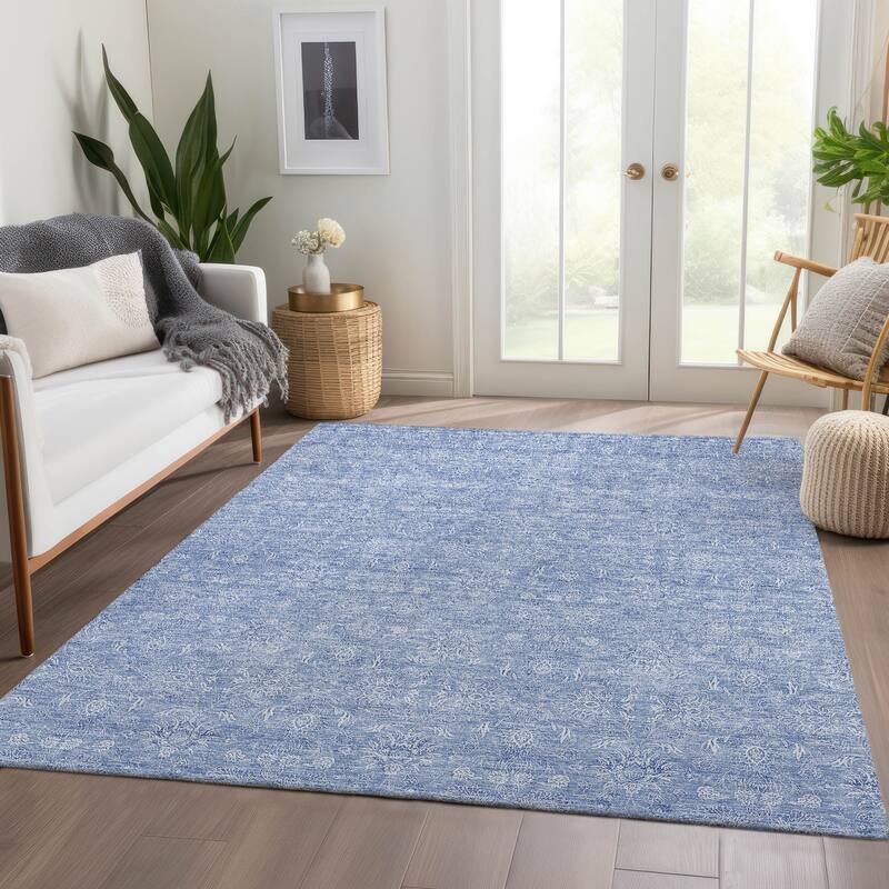 Machine Washable Indoor/ Outdoor Chantille Traditional Floral Rug - Sky - 8' x 10'