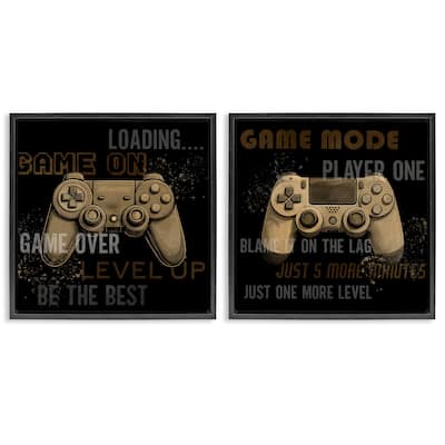 Stupell Vintage Game Controls & Phrases Framed Floater Canvas Wall Art Design By Kim Allen (Set of 2)