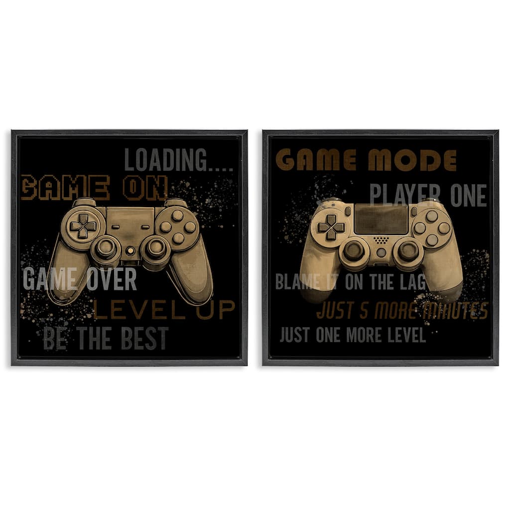 Stupell Vintage Game Controls & Phrases Framed Floater Canvas Wall Art Design By Kim Allen (Set of 2)