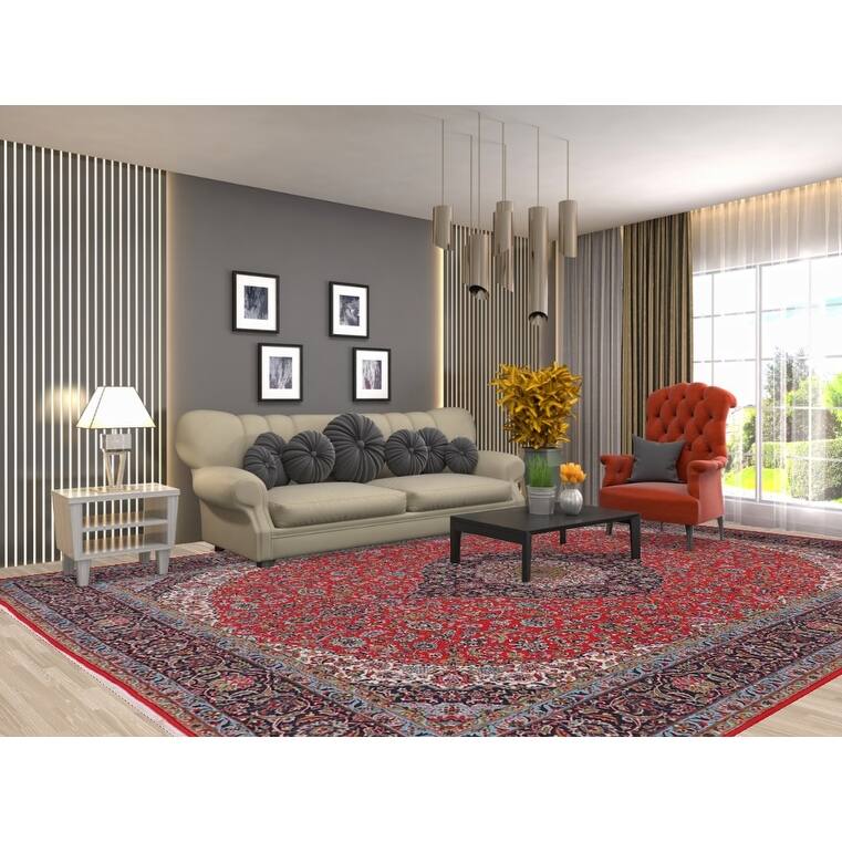 Traditional Floral Kashan Turkish Rug Medallion Machine-Made Carpet - 9'7" x 13'3"