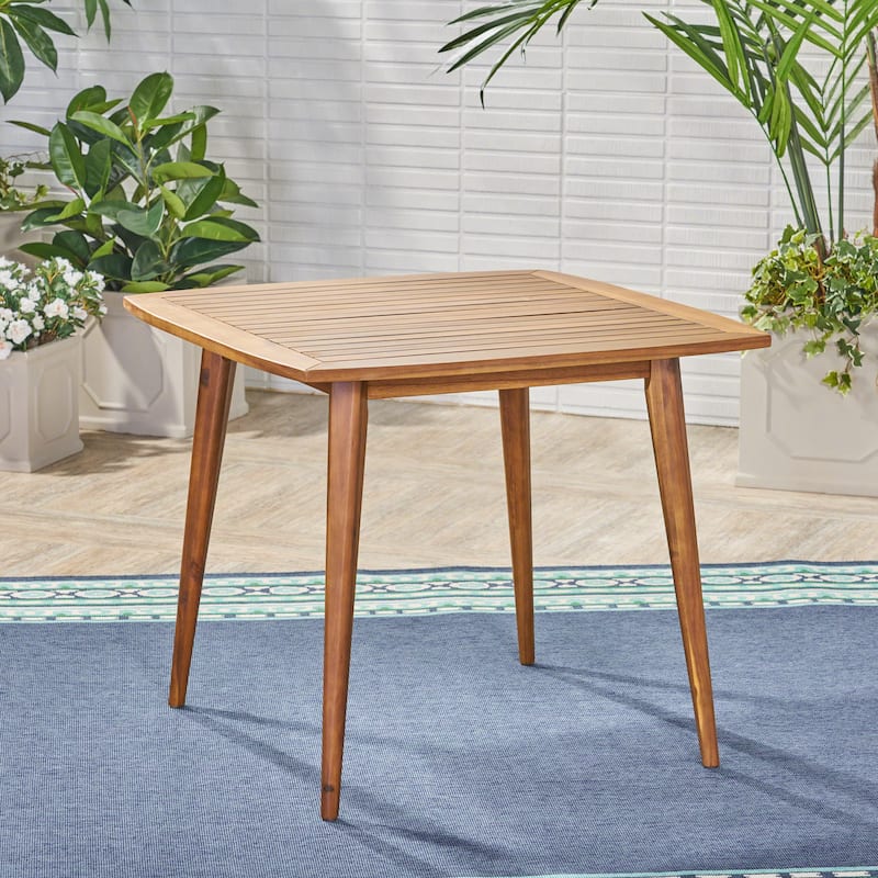 Roomfitters Modern Square Acacia Wood Dining Table with Toothpick Legs, Water Resistant, Teak Finish