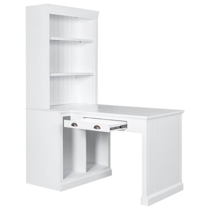 Modern Storage Bookcase with Study Desk and LED Lighting