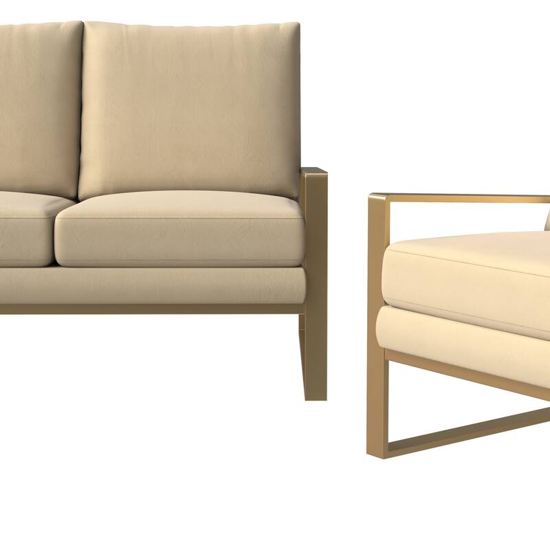 LeisureMod Modern 3-Piece Upholstered Velvet Sofa Set - Includes Sofa, Loveseat & Accent Chair for Home Office Living & Bed Room