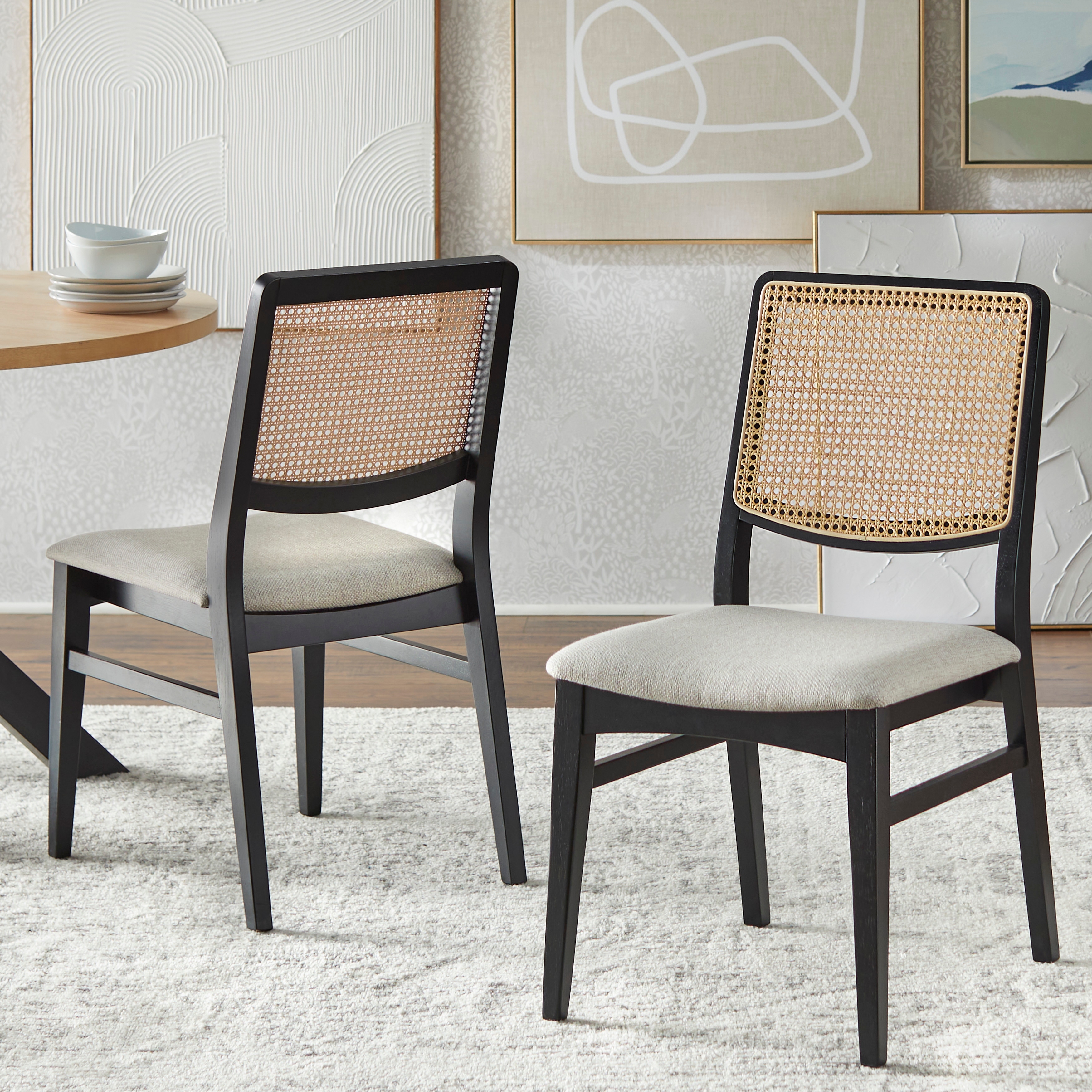 Upholstered cane dining online chair