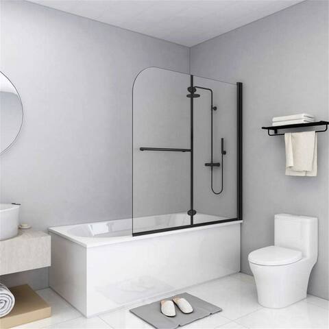 Folding Shower Enclosure 2 Panels 47.2"x 55.1" Black