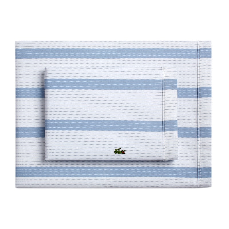 Lacoste Archive Striped 100% Cotton Sheet Set - Twin - Zen Blue
