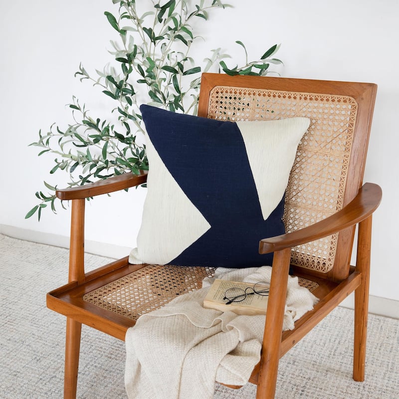 Handmade Geometric Color Block Square Throw Pillow - 20" - Blue and White