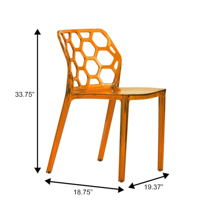 Dynamic Transparent Lucite Honeycomb Cut-Out Seamless Stackable Dining Accent Chair Set of 2