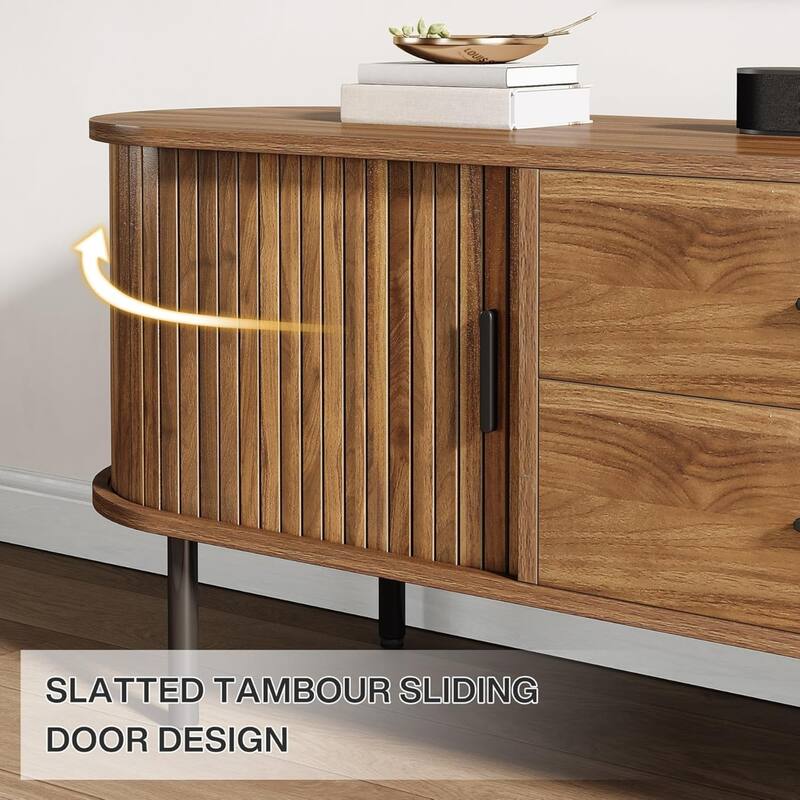 Rossetta 70.87" Mid-Century Modern retro-chic style TV Stand with Vertical Fluted Tambour Sliding Doors, up to 75" TVs