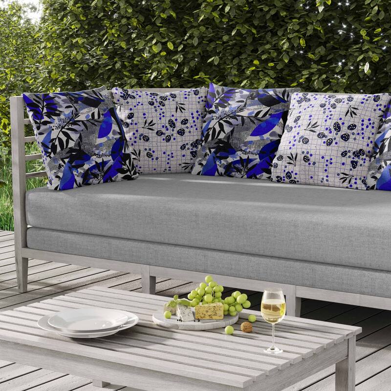 Leafy Collage Indoor/Outdoor Reversible Throw Pillow Blue and Gray