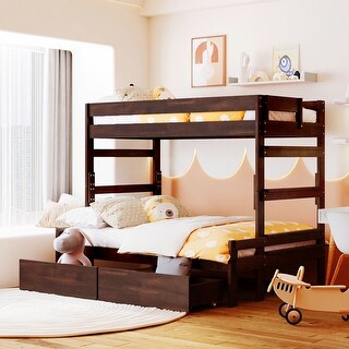 Twin over Full Wood Bunk Bed with Full-length Guardrail,2 Drawers and Headboard and Footboard