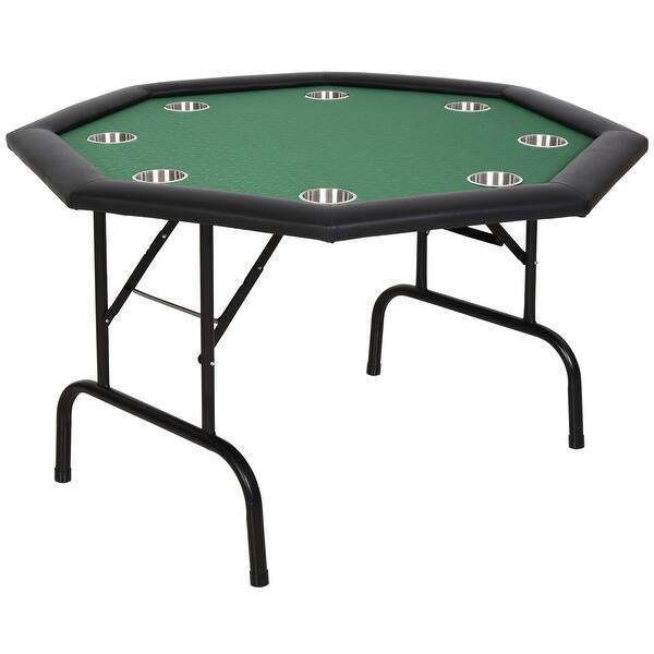 Homcom 48 8 Player Octagonal Foldable Poker Table Blue Black Overstock 30155276 Blue