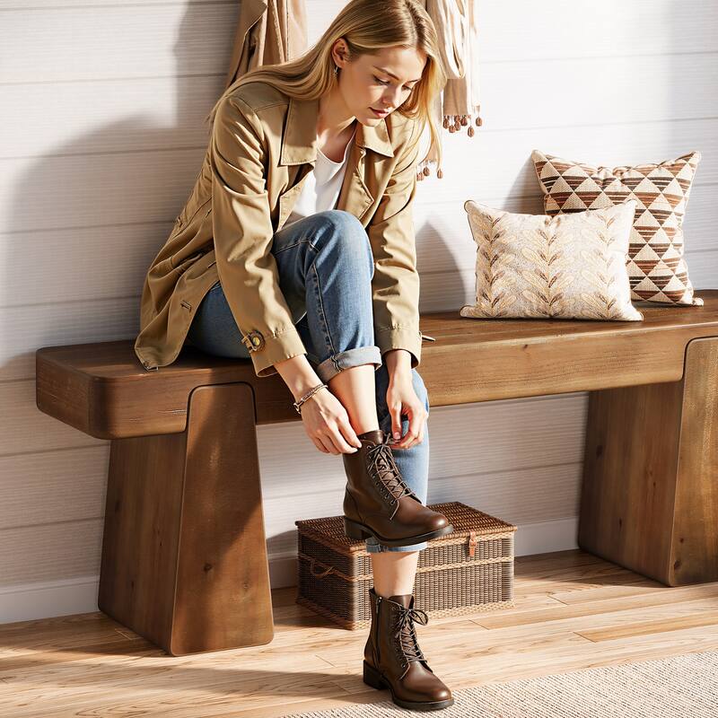 47 Inch Solid Wood Entryway Bench with Shoe Storage, 2 Tier Shoe Rack, Rustic Bench for Kitchen, Dining Room, Bedroom, Hallway