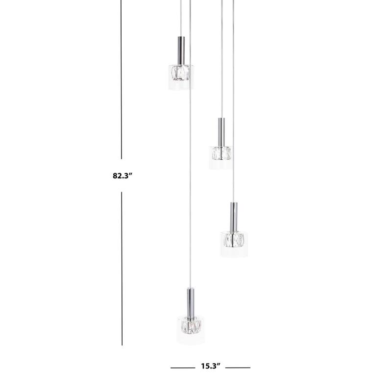 SAFAVIEH Lighting Shakila Pendant - 15.3"x15.3"x52.28-82.28" - Silver/Glass - 15Wx15Dx82H