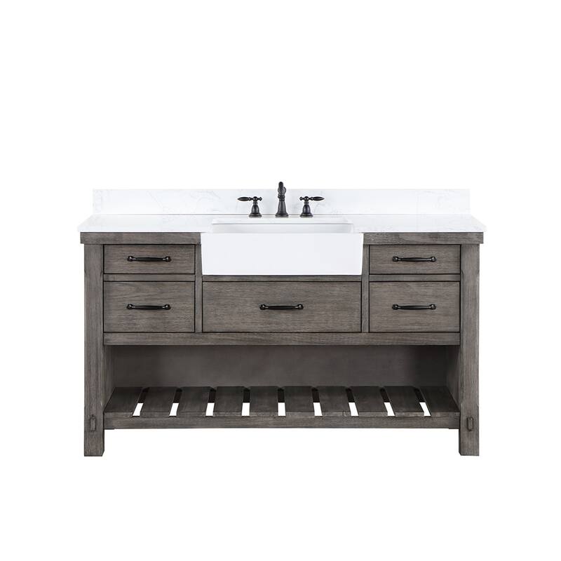 Miseno MV-NM-701660 Villareal 60" Free Standing Single Basin Vanity - Classical Grey / White - Steel Finish