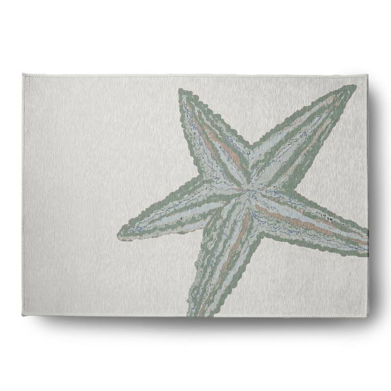 Large Starfish Nautical Chenille Rug - Sage - 5' x 7'