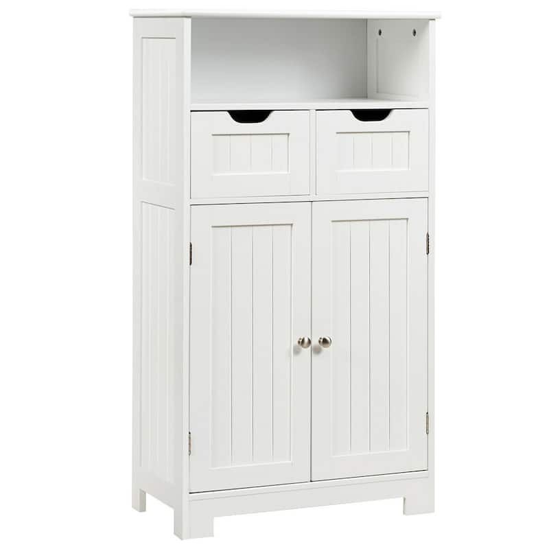 Gymax Bathroom Floor Cabinet Wooden Storage Organizer Side Cabinet W/2 - See Details - White - See Details