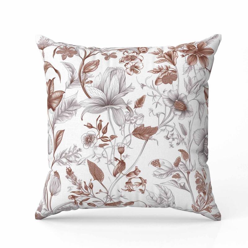 Garden Grace Gala Indoor/Outdoor Reversible Throw Pillow White and Brown
