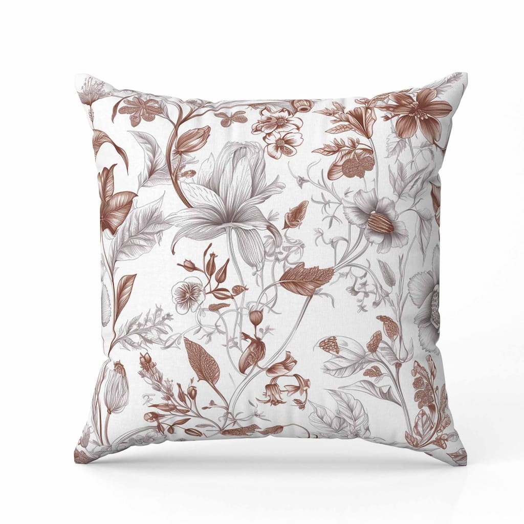 Garden Grace Gala Indoor/Outdoor Reversible Throw Pillow White and Brown