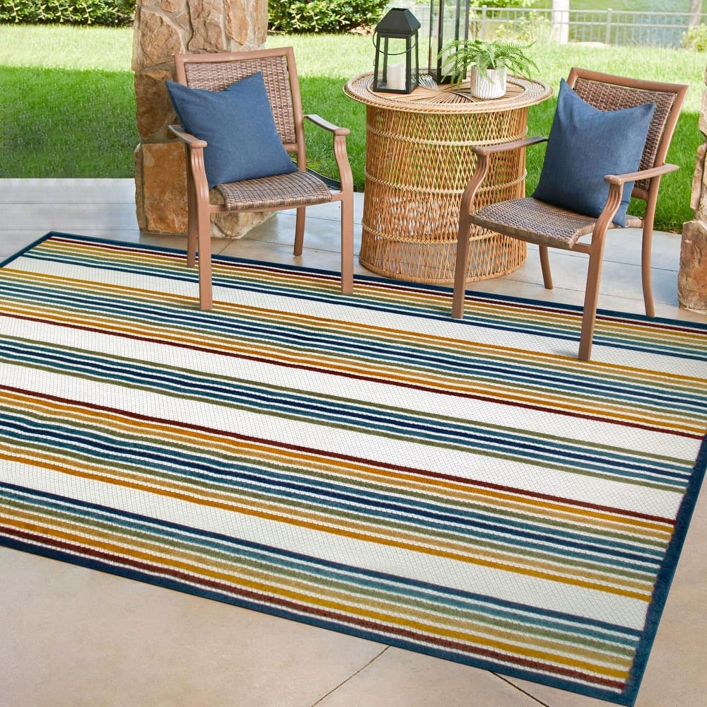 Leick Home 595009 Blithe Colorful Line Indoor Outdoor Area Rug Runner 2'x8'