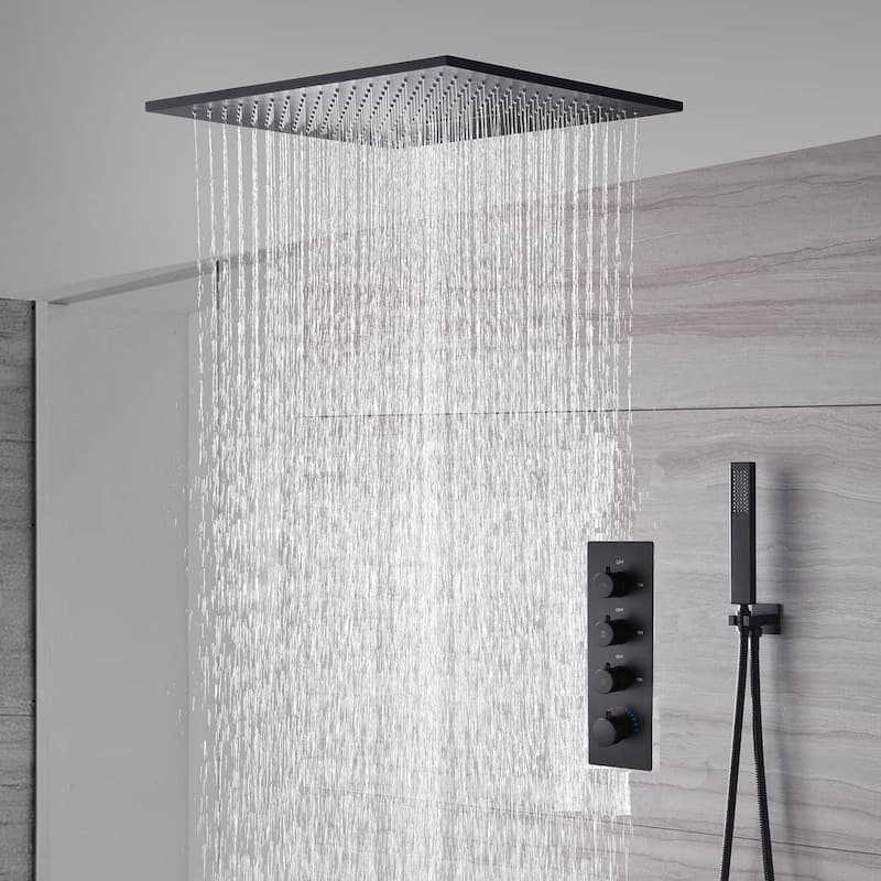 24inch ceiling mount rainfall waterfall shower systems 3 way thermostatic shower faucet - 7'6" x 10'9" - Black