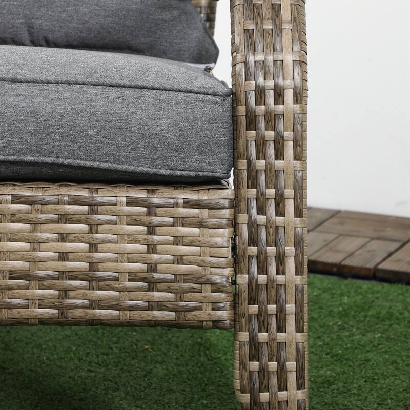 Patio Wicker Adirondack Chair with Soft Cushions, Tall Curved Backrest & Comfortable Armrests