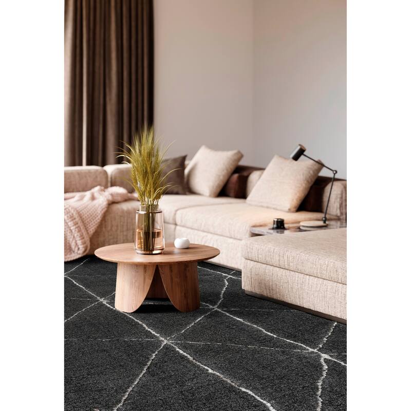 Nina Rowan Black and Ivory Recycled Polyester Area Rug - 6' x 9'