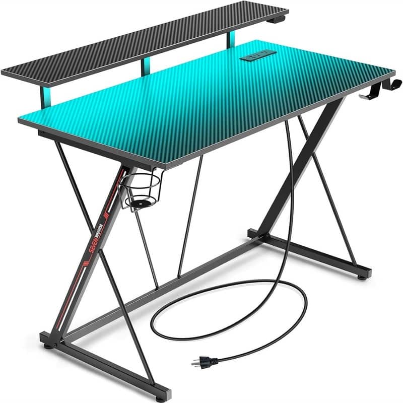Gaming Desk with LED Lights - 19.7"D x 31.5"W x 29"H - Black