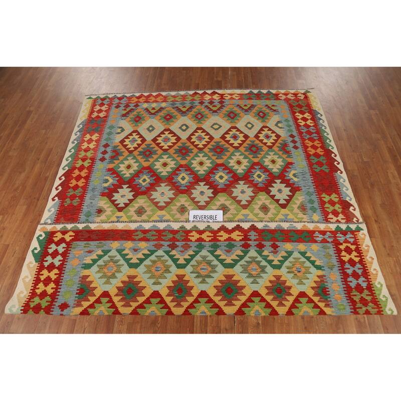 Flat Weave South Western Kilim Area Rug Flatweave Wool Carpet - 8'2" x 9'9"