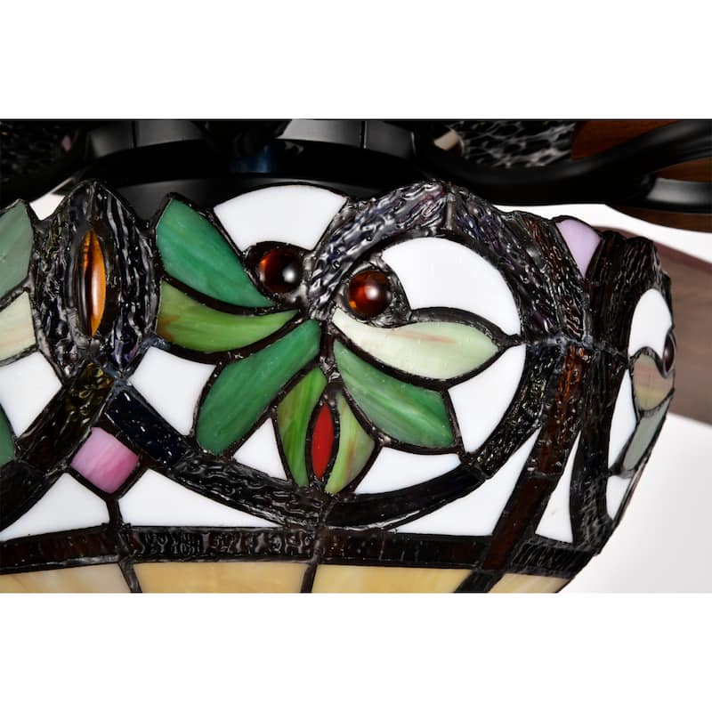 Temid 5-Blade Lighted Ceiling Fan 2-Tier Tiffany Style Glass