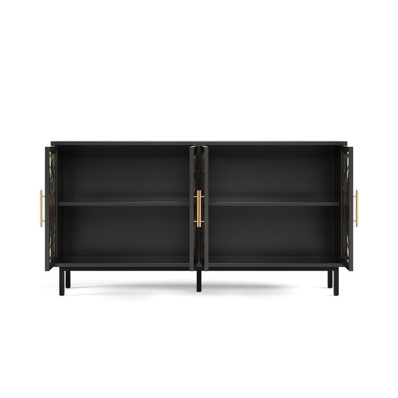 4-Door Accent Cabinet, Painted Glass Buffet Cabinet with Metal Frame