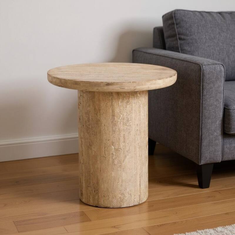 HomeRoots 15" Natural Stone Round Pedestal End Table - 15.00 in. x 15.00 in. x 15.00 in. - Natural - Slate