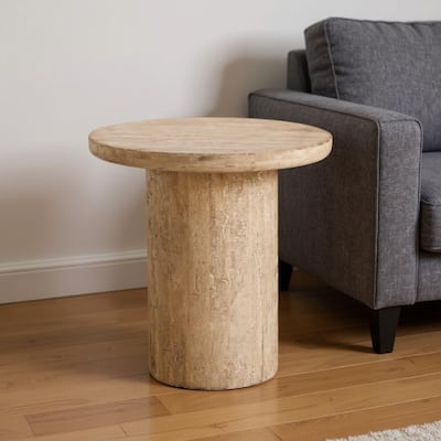 HomeRoots 15" Natural Stone Round Pedestal End Table - 15.00 in. x 15.00 in. x 15.00 in.