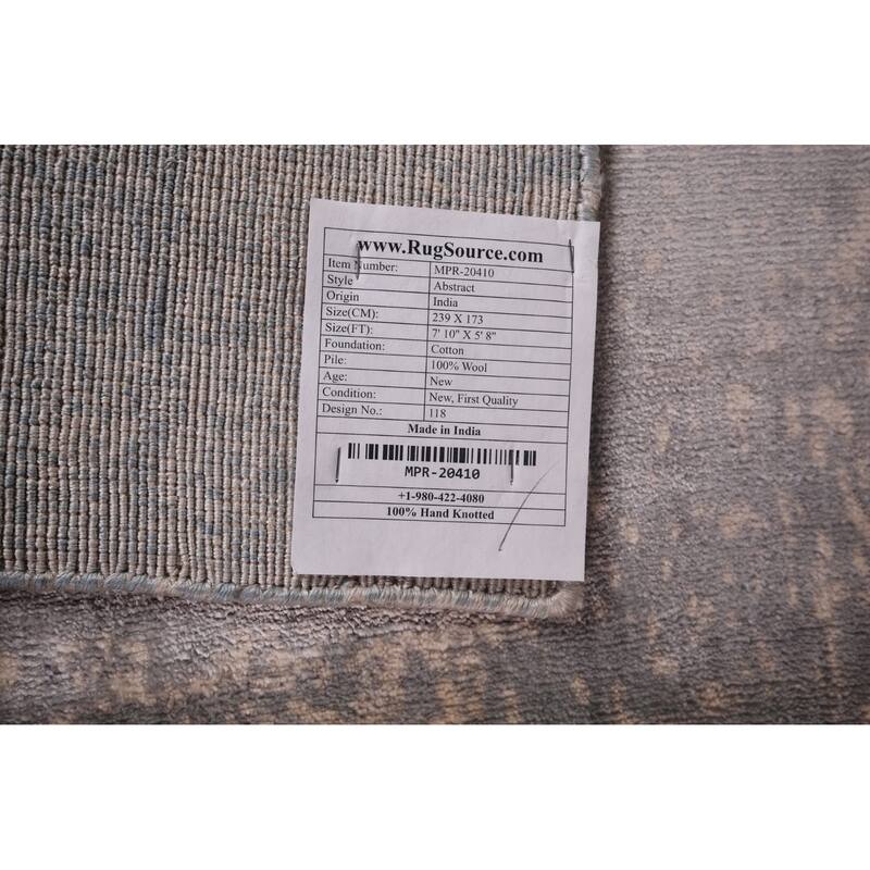 Abstract Indian Area Rug Hand-Knotted Wool Carpet - 5'8"x 7'10"