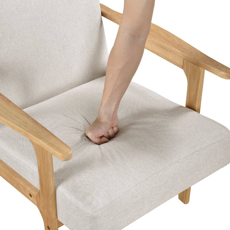 Cathy Accent Club Armchair, Soft Beige, Natural Brown Wood Frame