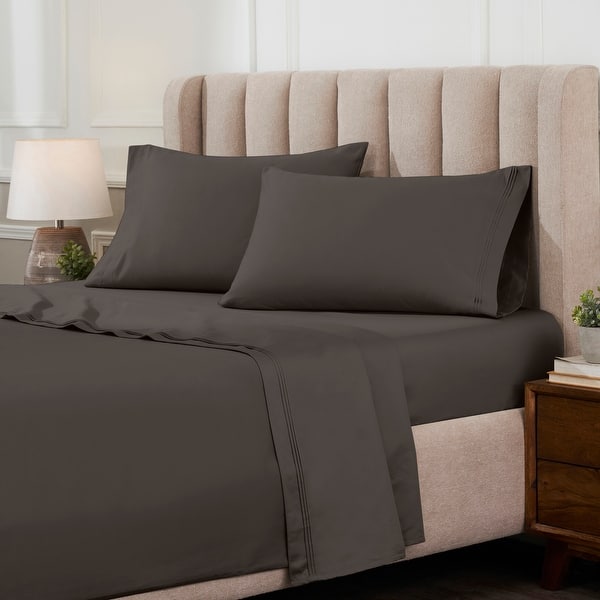 Superior 100% Certified Egyptian Cotton 1000 TC Sheet Set Sateen Weave, Deep Pocket, Triple‑Pleated Hem, Soft & Breathable - Queen - Charcoal