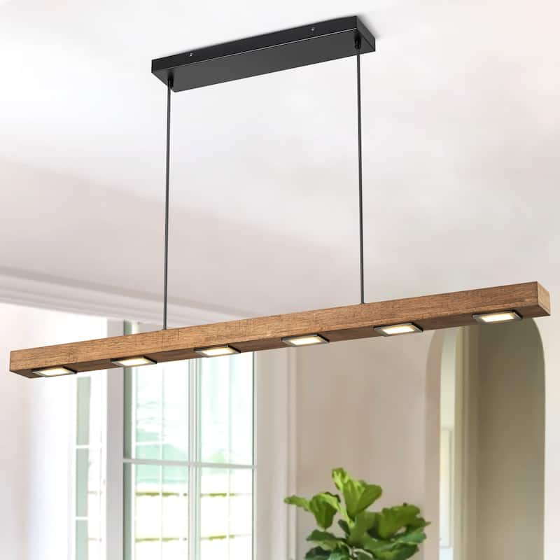 6/7/8-Light Modern Farmhouse Linear Wood LED Pendant Light for Kitchen Island