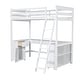 preview thumbnail 34 of 58, Solid Wood Loft Bed with Bulit-in U-Shaped Desk, 2 Drawers and Cabinet, Twin/Full Size Loft Bedframe w/ Storage Shelves & Ladder